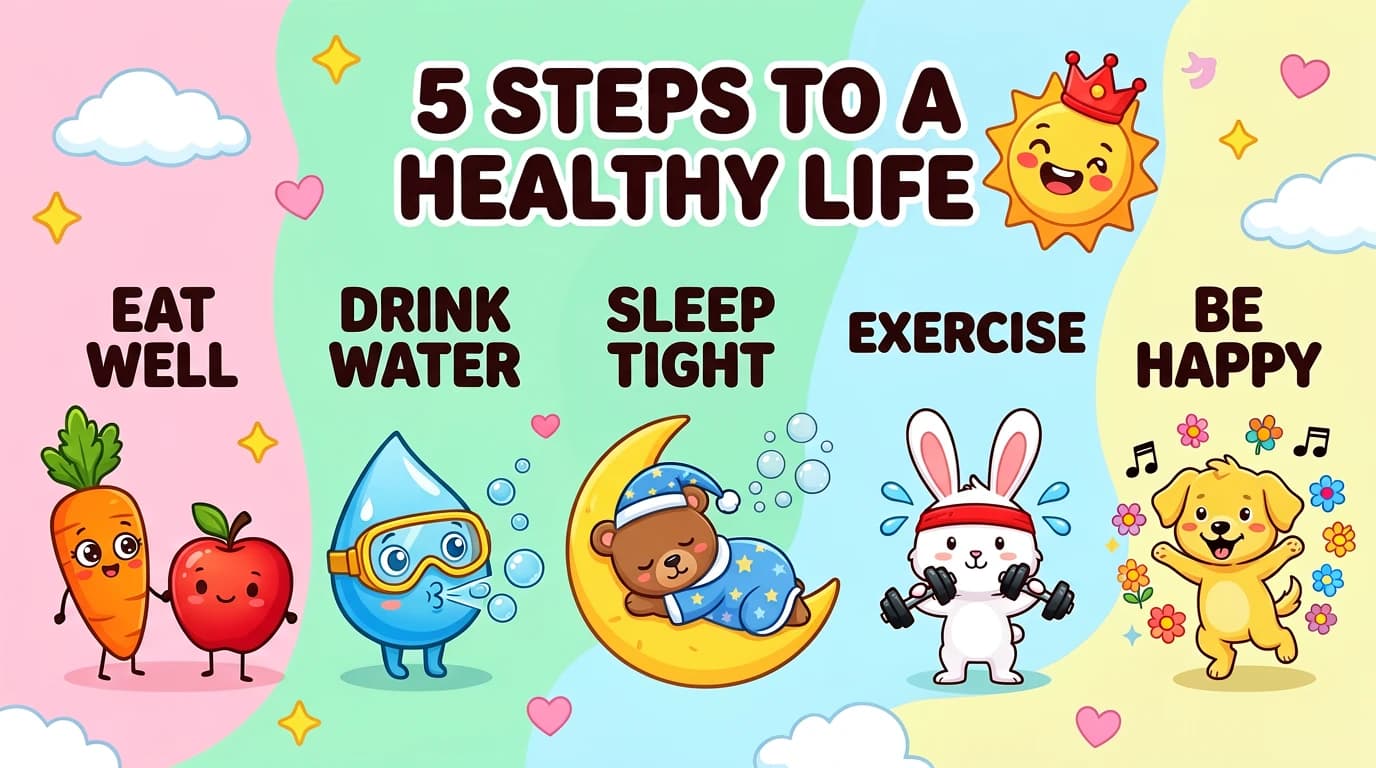Cartoon style horizontal infographic poster with readable text and fun illustrations, generated by ERNIE Image