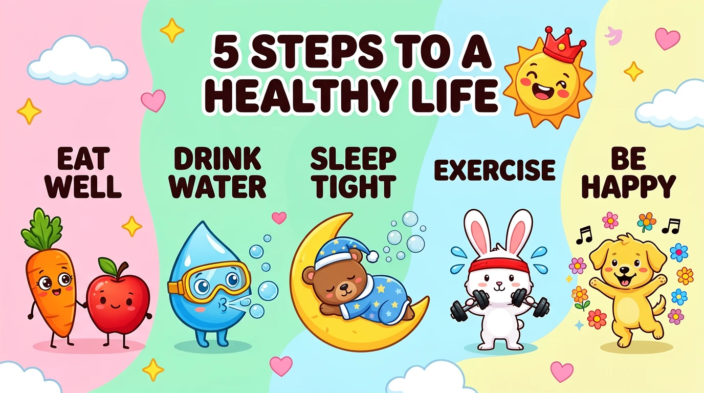 A cartoon-style horizontal infographic illustration. The image uses a widescreen composition, with a