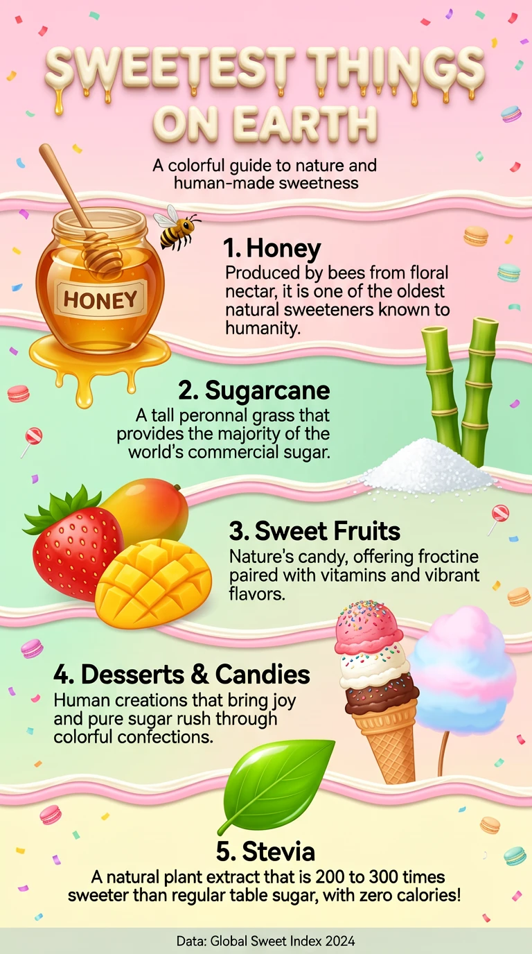A colorful infographic poster about the sweetest things on Earth, with a layout ratio suitable for v