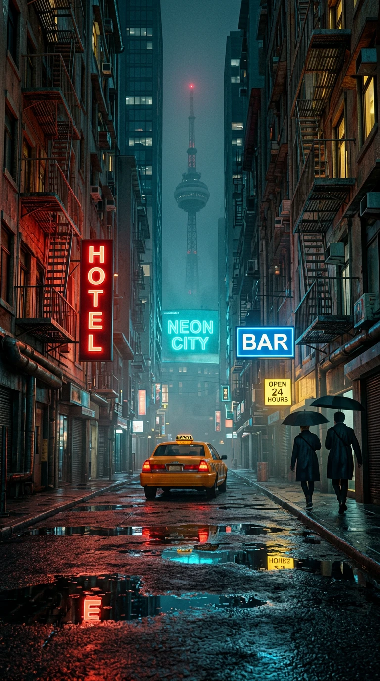 A first-person perspective real-world urban nightscape photography shot, composed in vertical/portra