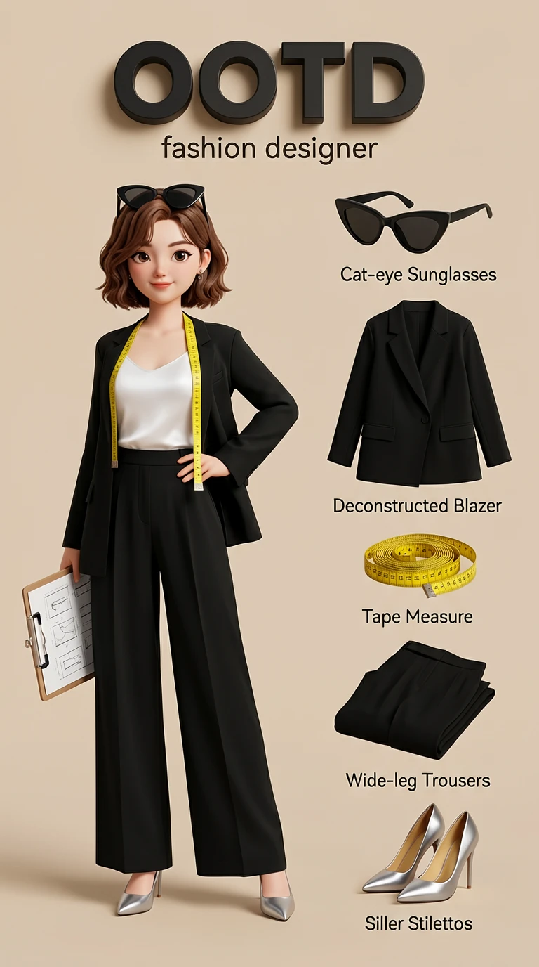 A Q-version (chibi) 3D-style fashion outfit showcase poster with an exquisite and refined C4D render