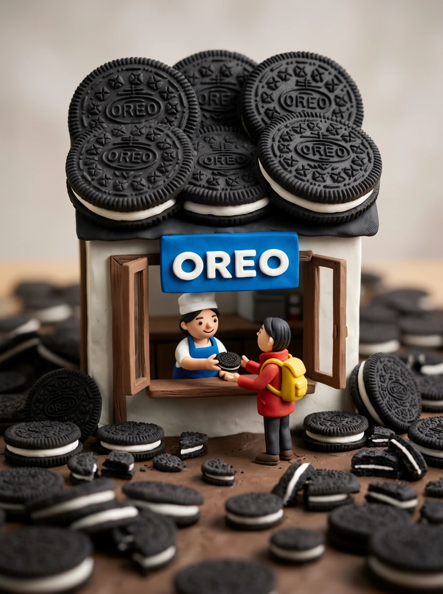 A studio macro photography shot showcasing a handcrafted polymer clay-textured miniature diorama. At