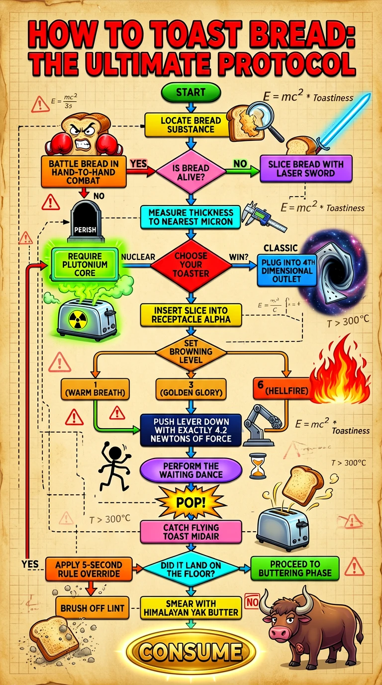 A vertical-format digital illustration in the form of a complex flowchart, set against a yellowed pa