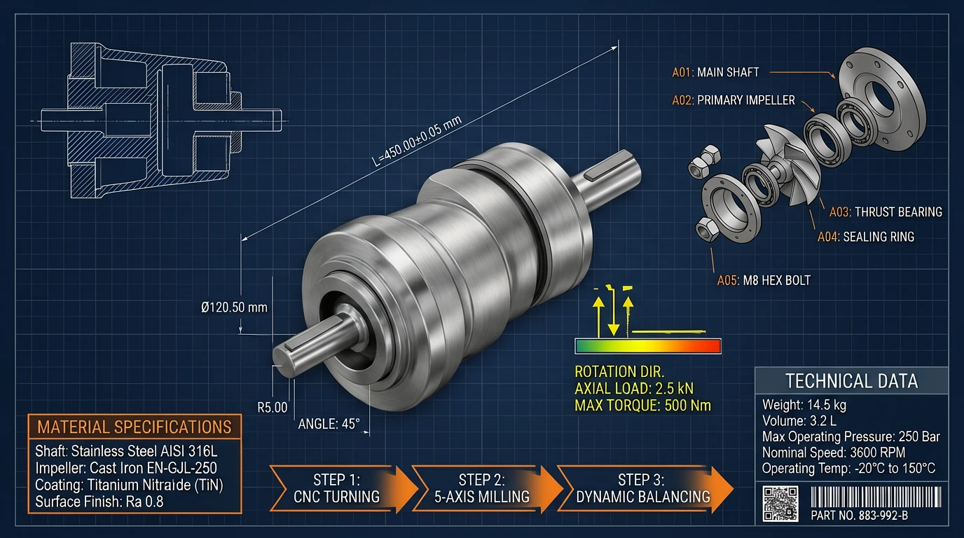 An advanced technical infographic poster in an industrial engineering style, in landscape orientatio