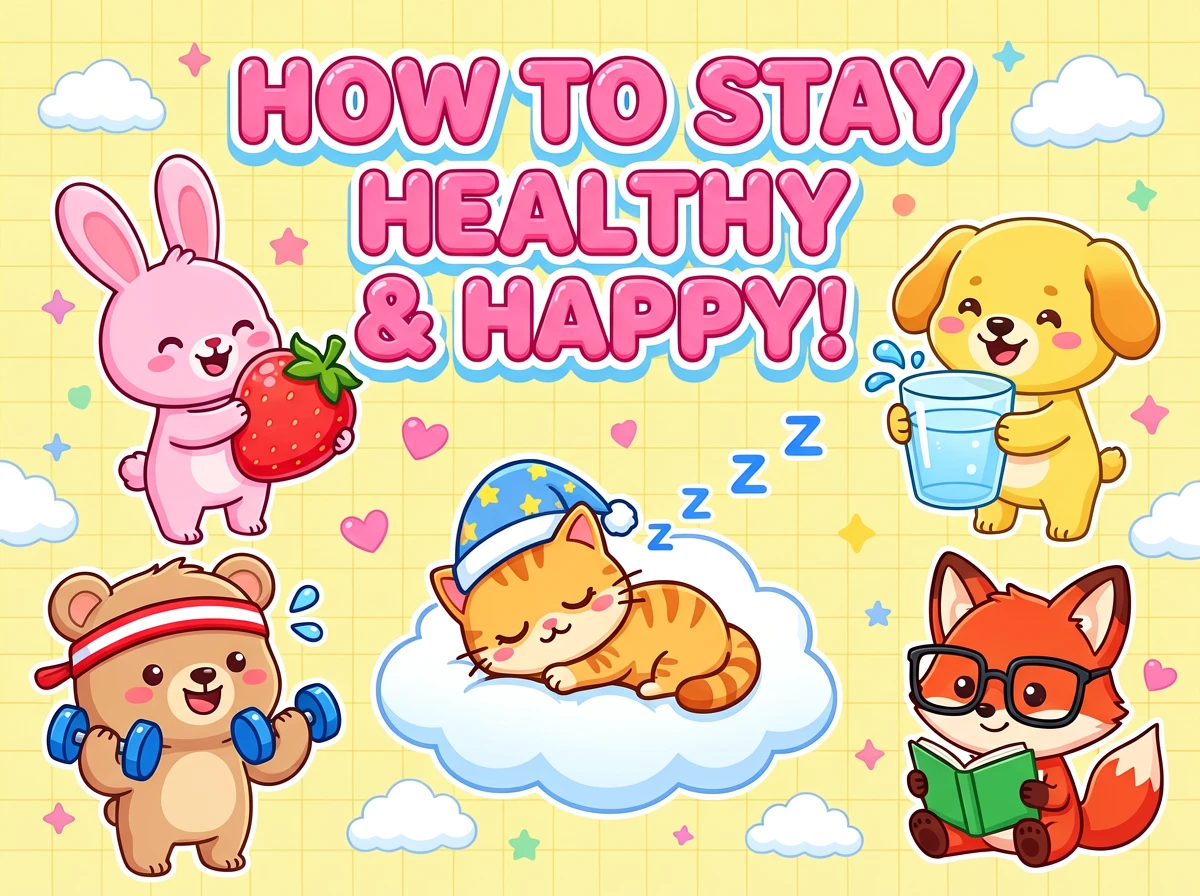 At the lower center of the image, there is an orange-striped cartoon kitten wearing a blue long slee